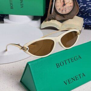 Bottega Veneta BV1390 Cat Eye Sunglasses Ivory Frame Brown Lens